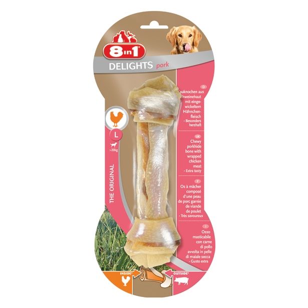 PRIBOLJŠEK ZA PSA 8 IN 1 KOSTI ZA ŽVEČENJE, L SVINJSKA KOŽA, 1 KOS