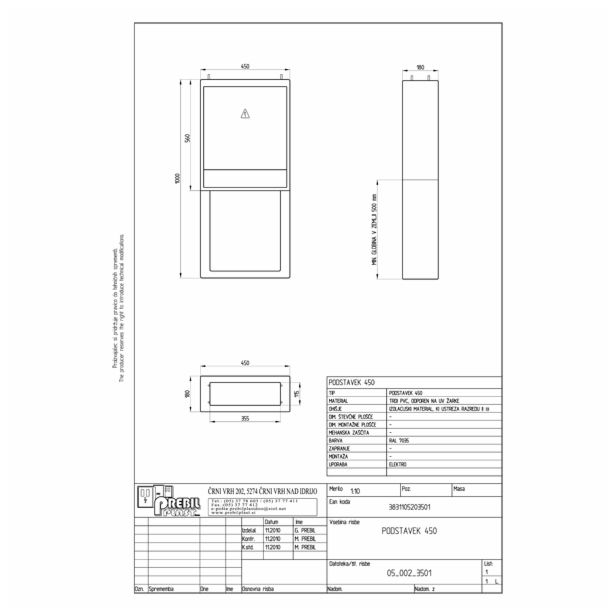 PRIBOR ZA OMARICE PREBILPLAST PODSTAVEK 450 PS 2,PMO 3 PS, PMO 1K, PS