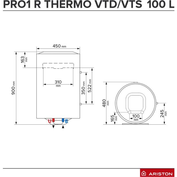 GRELNIK VODE, BOJLER, ELEKTRIČNI KOMBINIRANI ARISTON PRO1 R 100 VTD 1,8K EU DESNI PRIKLOP