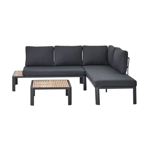 PROMO KOTNA GARNITURA OLEA 4P ALU AKACIJA Z/KVADRATNA NIZKA MIZA 65X65 TEMNO SIVA