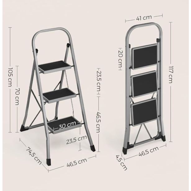 PROSTOSTOJEČA LESTEV SONGMICS GSL003GY01 TROJNA STOPNICA/PRUČKA