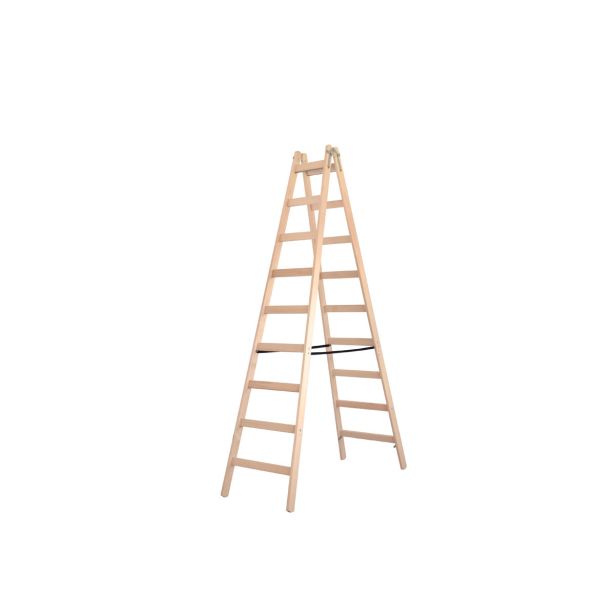 PROSTOSTOJEČA LESTEV ŽAŽE 2X9 STOPNIC LESENA A9 2.86M