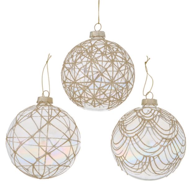 STEKLENA BUNKA, PROZORNA Z ZLATIM DEKORJEM, FI 10 CM, SORT