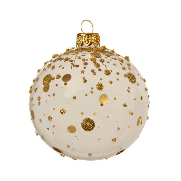 STEKLENA BUNKA PROZORNA Z ZLATIMI PIKAMI, FI 80 MM