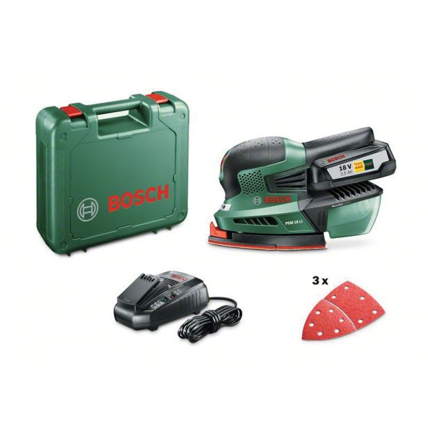 AKUMULATORSKI VIBRACIJSKI BRUSILNIK BOSCH DIY PSM 18 LI SET 1X AKUMULATORSKA BATERIJA PBA 18V 2.5AH W-B