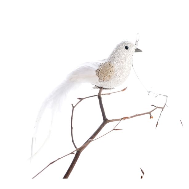 OKRASEK ZA JELKO GLOSSTYLE PTIČ 19 CM BEL