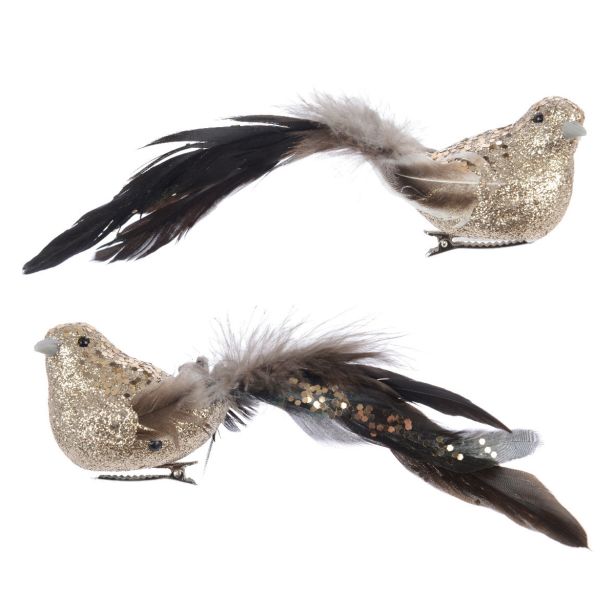 OKRASEK ZA JELKO PTIČ 19 CM KLIP ZLATA