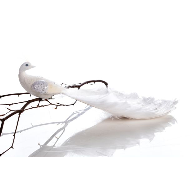 OKRASEK ZA JELKO GLOSSTYLE PTIČ 34 CM BEL