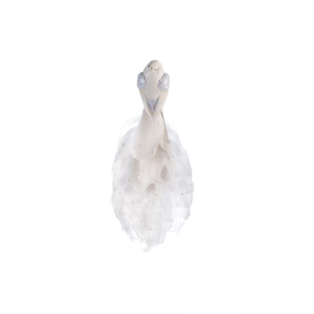 OKRASEK ZA JELKO GLOSSTYLE PTIČ 34 CM BEL