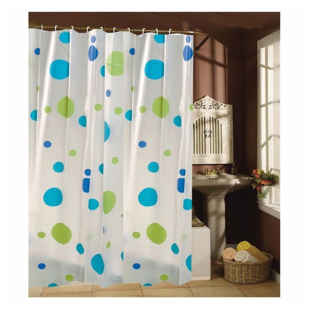 KOPALNIŠKA ZAVESA MSV PVC 180X200 ZELENO MODRI KROGI