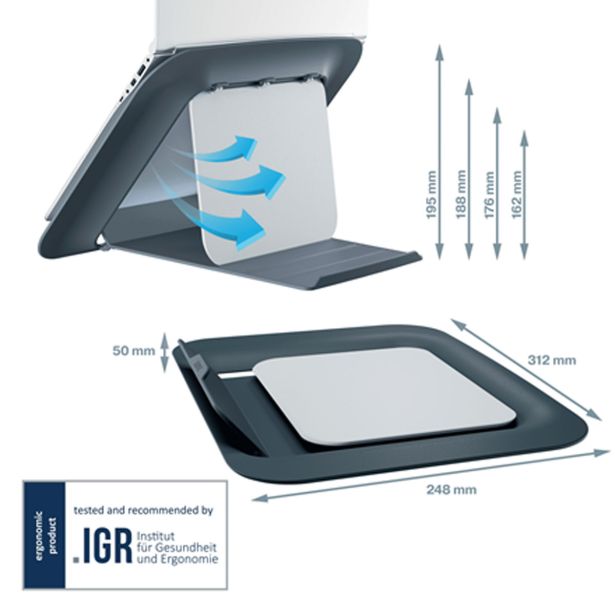 RAČUNALNIŠKI DODATEK LEITZ COSY-WOW STOJALO ZA PRENOSNIK ERGO COSY 13'-17' SIV