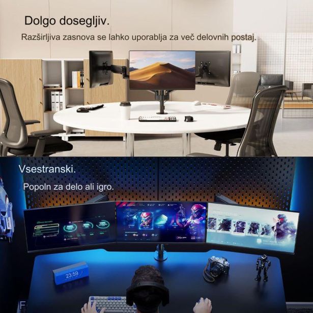 RAČUNALNIŠKI DODATEK VONHAUS NAMIZNI NOSILEC DO 32' TROJNI, PLINSKA VZMET