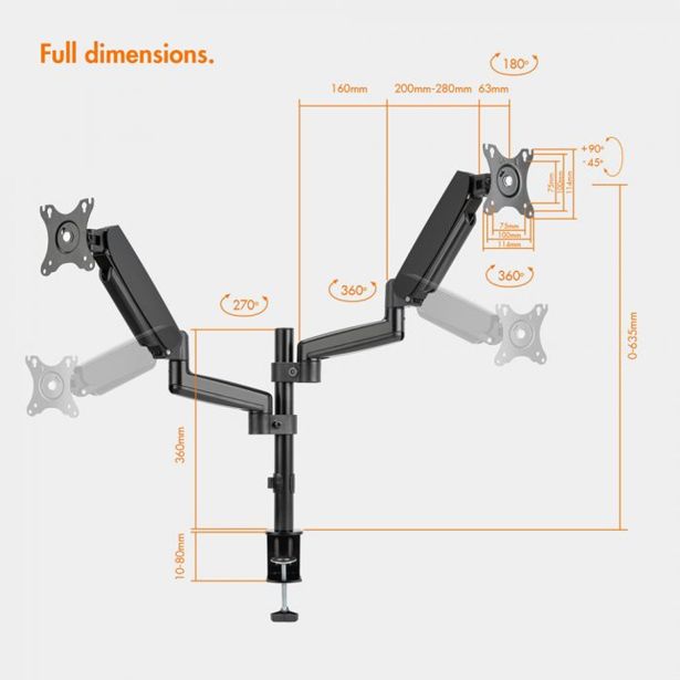 RAČUNALNIŠKI DODATEK VONHAUS NOSILEC ZA MONITOR DVOJNI DO 32" PLINSKI DROG