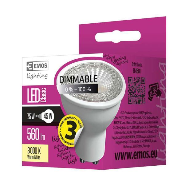 RAZNA LED ŽARNICA EMOS 220-240V DIMM 60° 7W/WW GU10