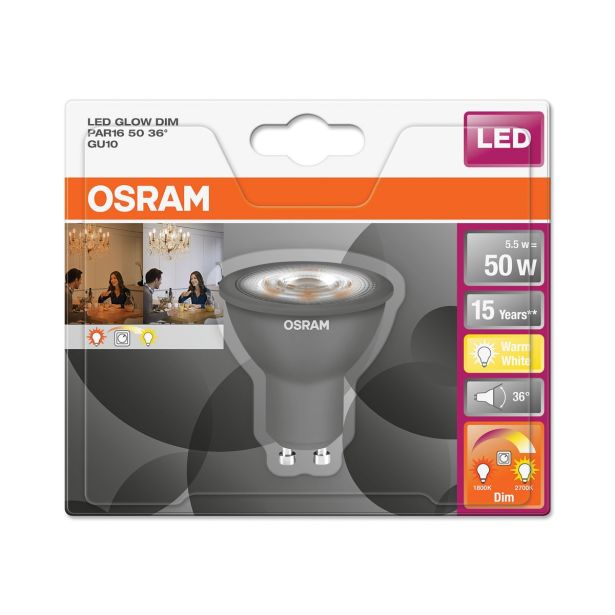 RAZNA LED ŽARNICA OSRAM GLOW DIM PAR1650 5.5W/827 220-240V GU10 BL/1