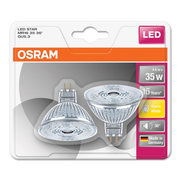 RAZNA LED ŽARNICA OSRAM ST MR16 36° 4.6W/827 12V GU 5.3 BL/2