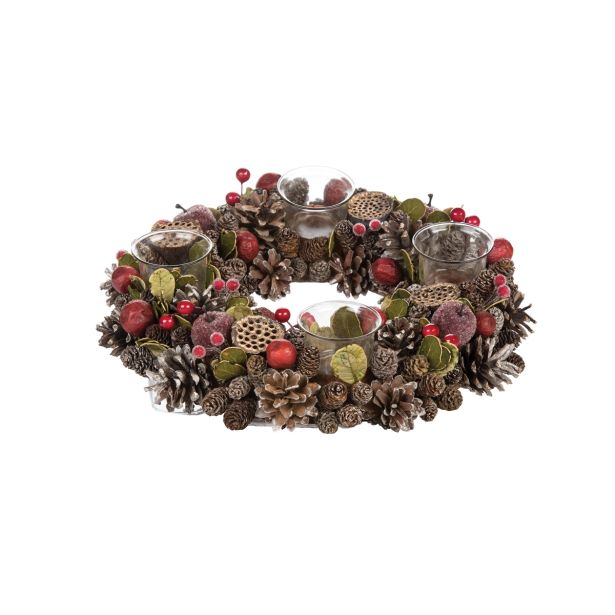 VENČEK GLOSSTYLE RDEČI ADVENTNI S 4 KOZARČKI PREMERA 32 CM