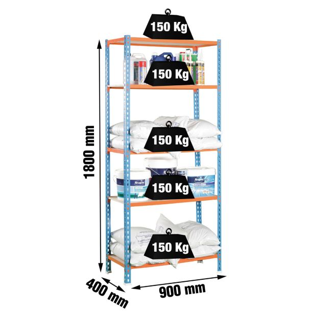 REGAL SIMONRACK 180X90X40 CM 5P/150KG MODRA ORANŽNA MADERCLICK