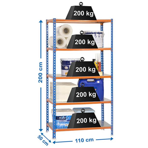 REGAL SIMONRACK 200X110X50 CM 5P/200KG MODRA ORANŽNA SIMONCLICK