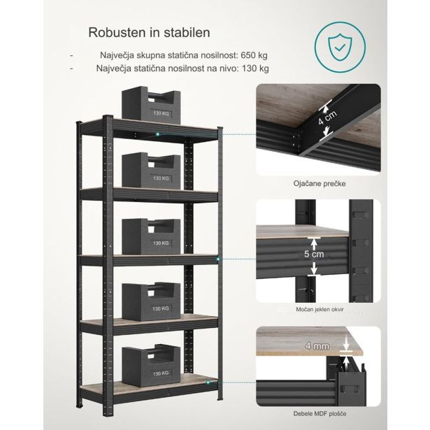 REGAL SONGMICS 150X75X30 CM 5P/130KG GLR030B1 NARAVNO RJAV