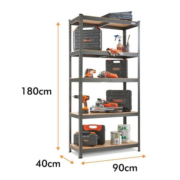 REGAL VONHAUS 180X90X40 CM 5P/175KG MDF - ANTRACIT