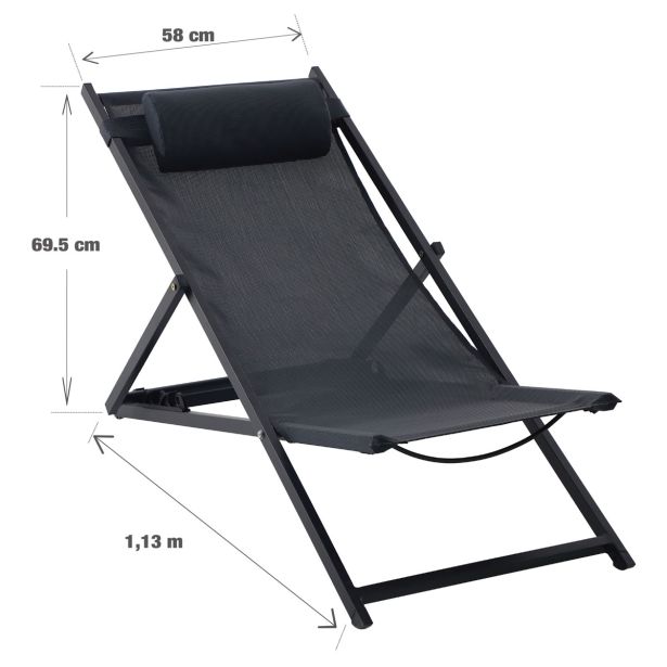 LEŽALNIK IZ TEKSTILENA NATERIAL PLAŽNI SIV ALU, TEKST 113.5X58