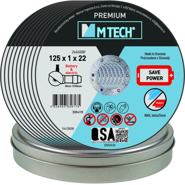 REZALNA PLOŠČA ZA JEKLO MTECH 125X1X22 10-DELNI SET ZA JEKLO/INOX