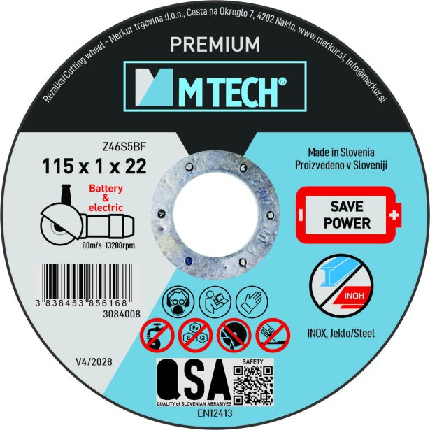 REZALNA PLOŠČA ZA RF MTECH 115X1X22 PREMIUM SAVE POWER