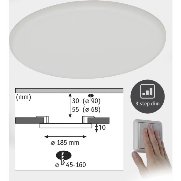 LED PANEL RL VELUNA 17.5W NW 3STEP DIM, FI=185MM IP44