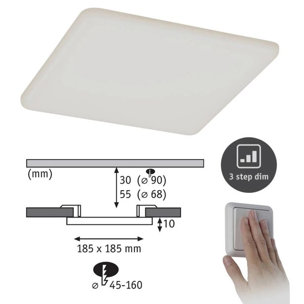LED PANEL RL VELUNA 17W WW 3STEP DIM, 185X185MM IP44