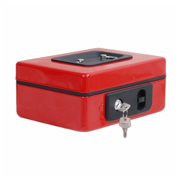 ROČNA KASETA ZA DENAR MQ 200X150X90 MM, RDEČA Z GUMBOM ZA ODPRETI