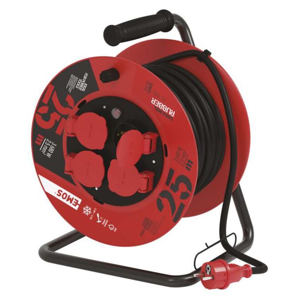 ROLETA - GUMI VODNIK EMOS 25M H05RR-F 3X2.5 4 ŠUKO S POKROVOM IP44