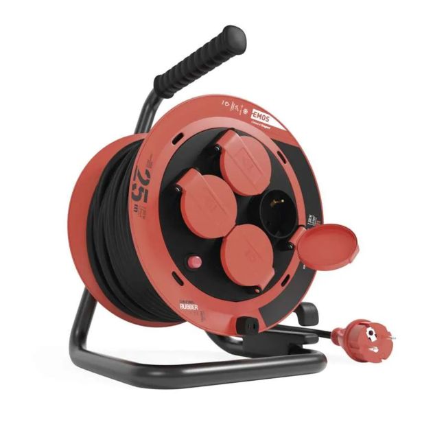 ROLETA - GUMI VODNIK EMOS 25M H05RR-F3G 3X1 4 ŠUKO VTIČNICA IP44