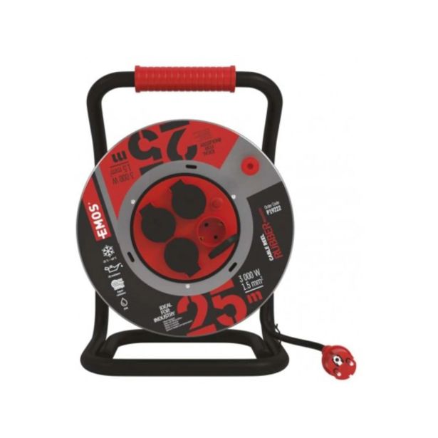 ROLETA - GUMI VODNIK EMOS ZUNANJA 25M 230V 4 VTIČNICE, ČRNA