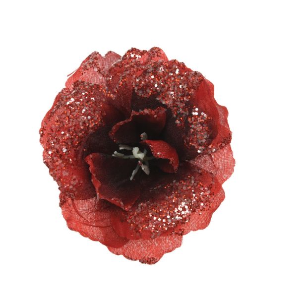 OKRASEK ZA JELKO ROŽA RDEČA 9.5 CM BLEŠČICE