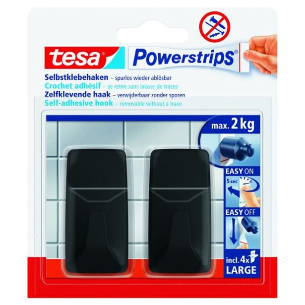 SAMOLEPILNI IZDELEK TESA POWERSTRIPS KLJUKICA PRAVOKOTNA 2/1 ČRNA