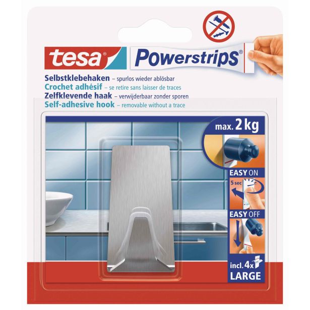 SAMOLEPILNI IZDELEK TESA POWERSTRIPS KLJUKICA PRAVOKOTNA 2/1 KOVINSKA