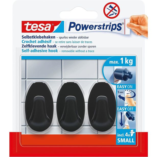 SAMOLEPILNI IZDELEK TESA POWERSTRIPS MINI KLJUKICA OVALNA 3/1 ČRNA