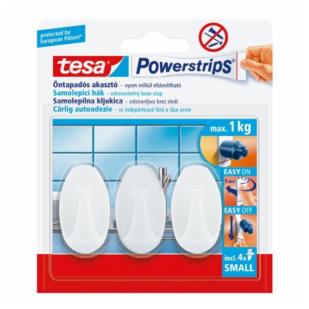 SAMOLEPILNI IZDELEK TESA POWERSTRIPS MINI KLJUKICA OVALNA 3/1 BELA