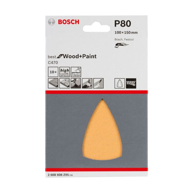 DELTA/VEČNAM BRUSNI LIST BOSCH 10-DELNI SET C470 RUMEN 100X150 MM G80 7 LUKENJ