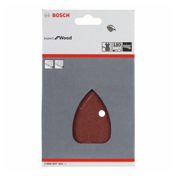 5-DELNI SET SAMOPRITRDILNIH BRUSNIH LISTOV BOSCH 95X135 MM K180 4 LUKNJE RDEČA BARVA ZA LES