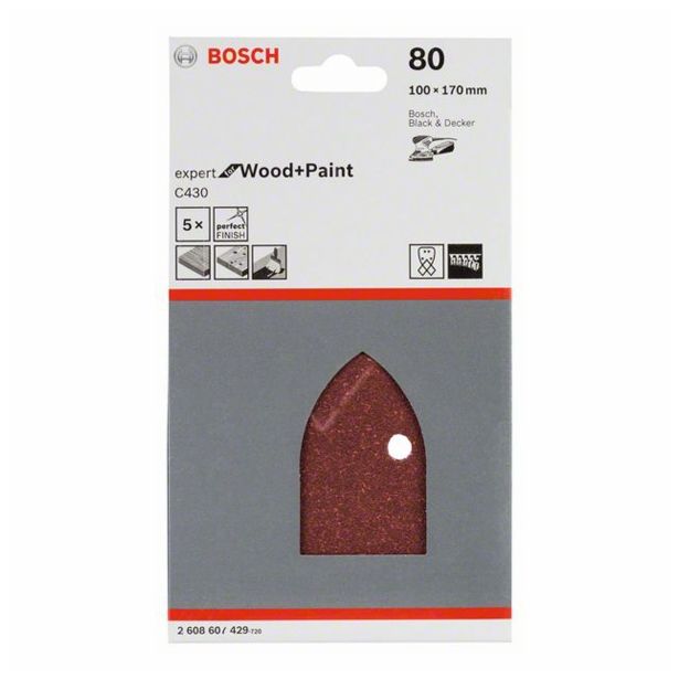 5-DELNI SET SAMOPRITRDILNIH BRUSNIH LISTOV BOSCH 95X135 MM K80 4 LUKNJE RDEČA BARVA ZA LES