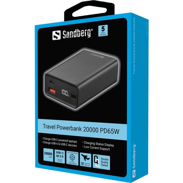 SANDBERG BATERIJA POWERBANK 20.000 TRAVEL, 65W