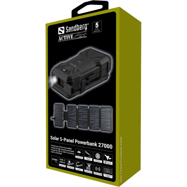 SANDBERG SOLARNA BATERIJA POWERBANK 27.000 S 5 PANELI, 20W