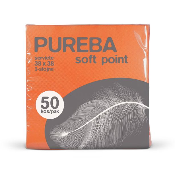 SERVIETE PUREBA 38X38 ORANŽNE 2-SL.PUREBA 50 KOS/PAK SOFT POINT