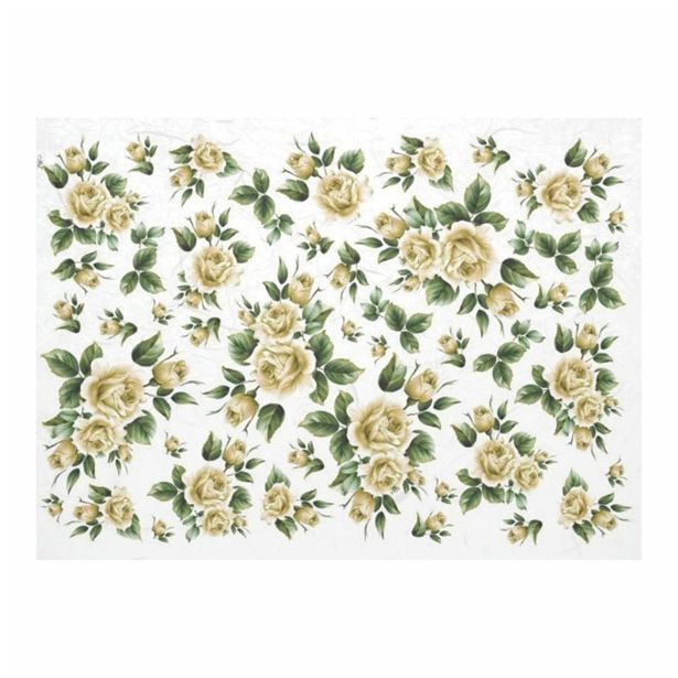 SERVIETNA, DECOUPAGE TEH. RAYHER DECOUPAGE PAPIR RIŽEV A4 BELE VRTNICE