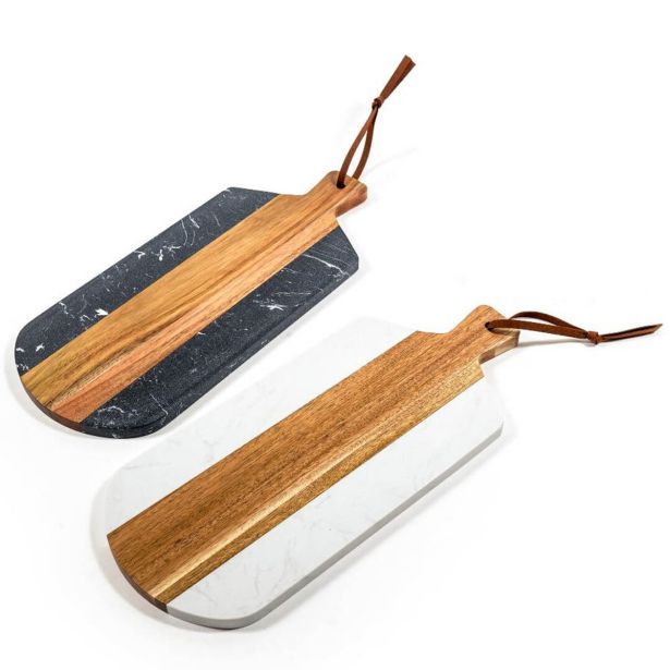 SERVIRNA DESKA 42X18X13CM PRAVOKOTNA LESENA V KOMB.Z MARMORJEM