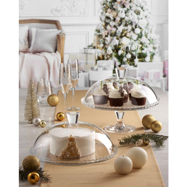 SERVIRNI KROŽNIK PASABAHCE 32 CM NA STOJALU S POKROVOM, STEKLEN