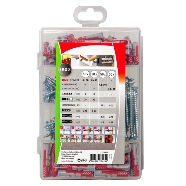 ZIDNI VLOŽEK Z VIJAKOM FISCHER SET VLOŽKOV Z VIJAKI V PVC ZABOJU 160 KOS