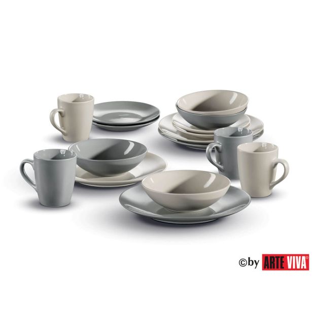 SET KROŽNIKOV ARTE VIVA 16 DELNI NATURLOOK KREM/SIVA